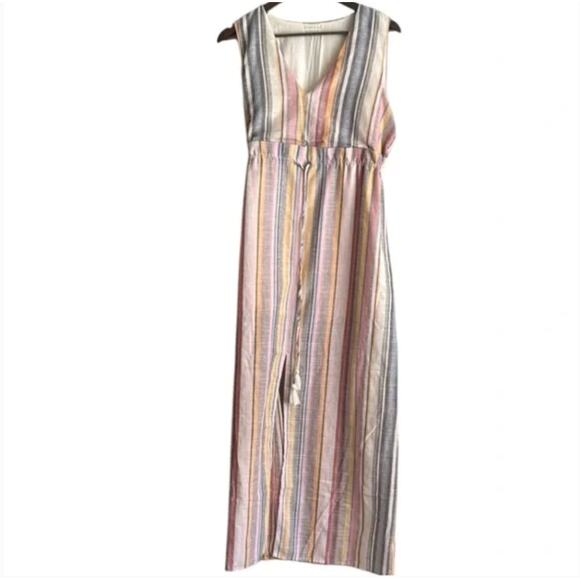Bohme Cotton Striped Drawstring Dress Sz L - Picture 1 of 5